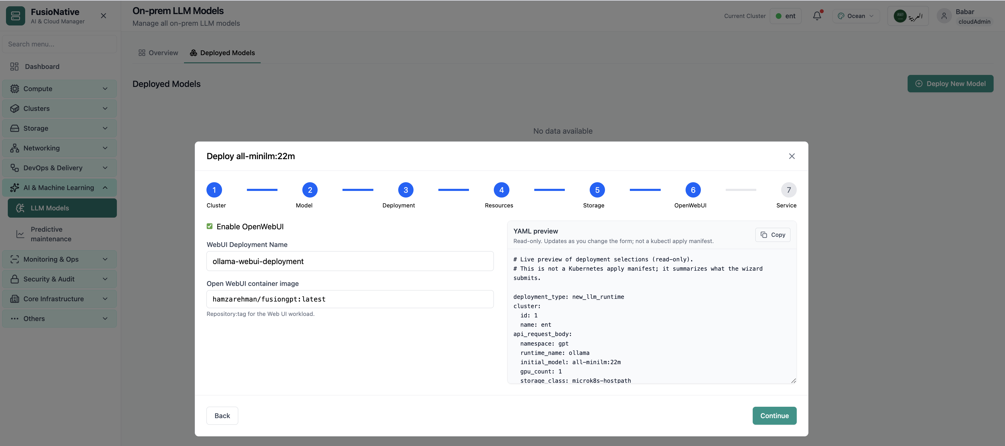 OpenWebUI configuration step.